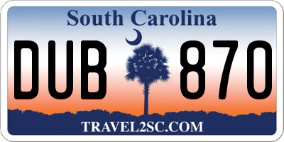 SC license plate DUB870
