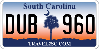 SC license plate DUB960