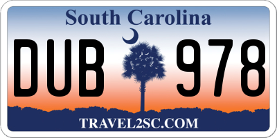 SC license plate DUB978