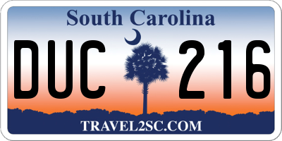 SC license plate DUC216