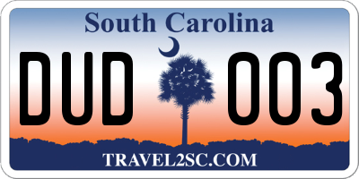 SC license plate DUD003