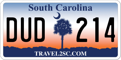 SC license plate DUD214