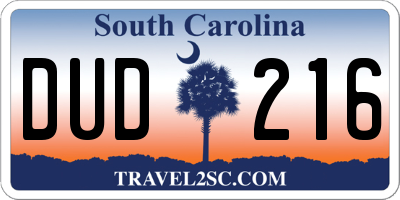 SC license plate DUD216