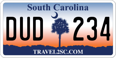 SC license plate DUD234