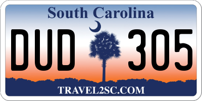 SC license plate DUD305