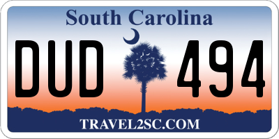 SC license plate DUD494