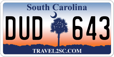 SC license plate DUD643