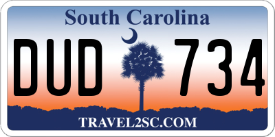 SC license plate DUD734