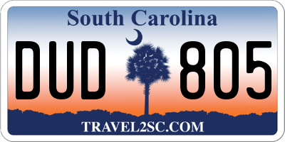 SC license plate DUD805
