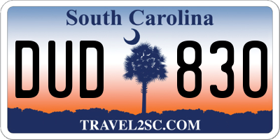 SC license plate DUD830