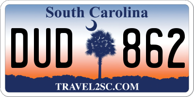 SC license plate DUD862