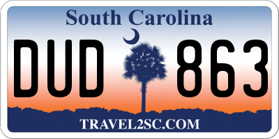 SC license plate DUD863