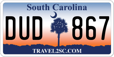 SC license plate DUD867