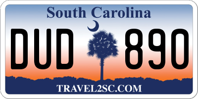 SC license plate DUD890