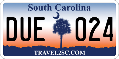 SC license plate DUE024