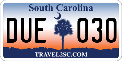 SC license plate DUE030