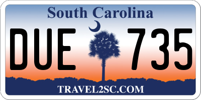 SC license plate DUE735