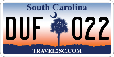 SC license plate DUF022