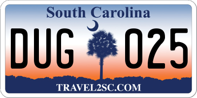 SC license plate DUG025