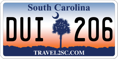 SC license plate DUI206