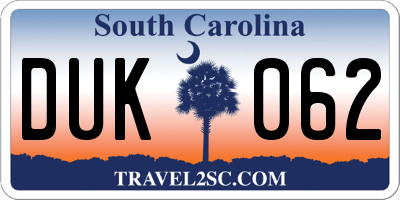 SC license plate DUK062
