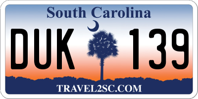 SC license plate DUK139