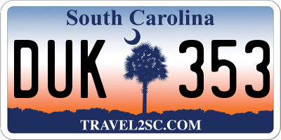 SC license plate DUK353