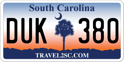 SC license plate DUK380