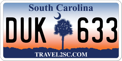 SC license plate DUK633