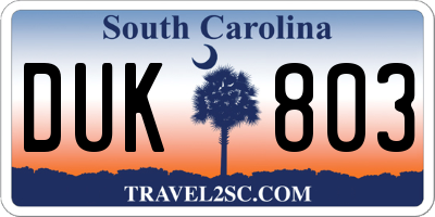 SC license plate DUK803