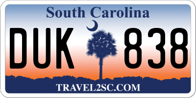 SC license plate DUK838