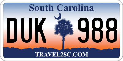 SC license plate DUK988