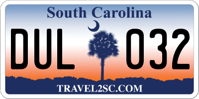 SC license plate DUL032