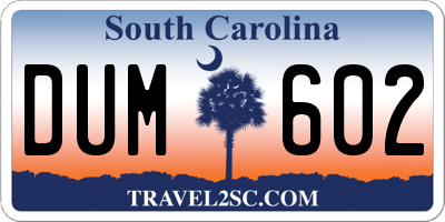 SC license plate DUM602