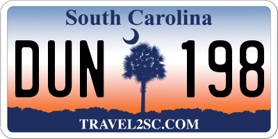 SC license plate DUN198