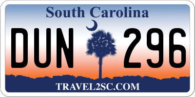 SC license plate DUN296