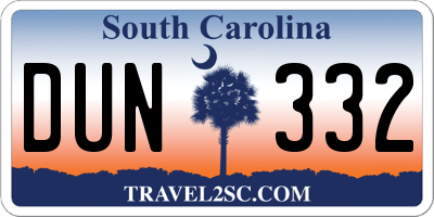 SC license plate DUN332