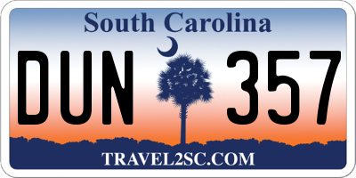 SC license plate DUN357