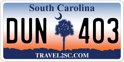 SC license plate DUN403