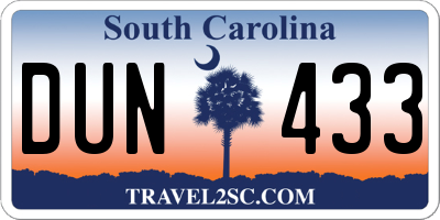SC license plate DUN433
