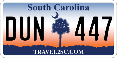 SC license plate DUN447