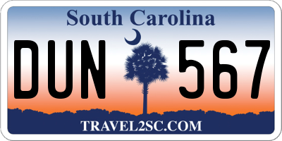 SC license plate DUN567