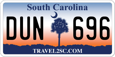 SC license plate DUN696