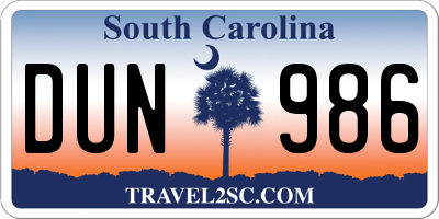 SC license plate DUN986