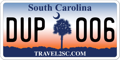 SC license plate DUP006