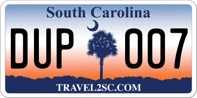 SC license plate DUP007