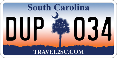 SC license plate DUP034