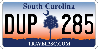 SC license plate DUP285