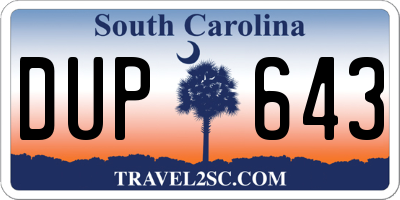 SC license plate DUP643