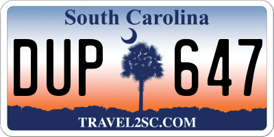SC license plate DUP647